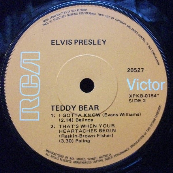 Elvis Presley : Teddy Bear (7", EP, Mono, RE)