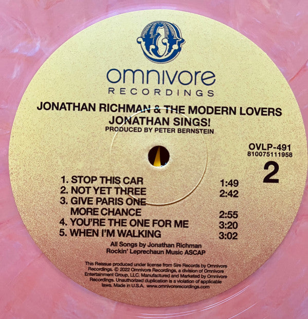 Jonathan Richman & The Modern Lovers : Jonathan Sings! (LP, Album, RSD, Ltd, RE, Pea)
