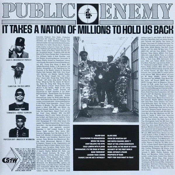 Public Enemy : It Takes A Nation Of Millions To Hold Us Back (LP, Album, RE, 180)